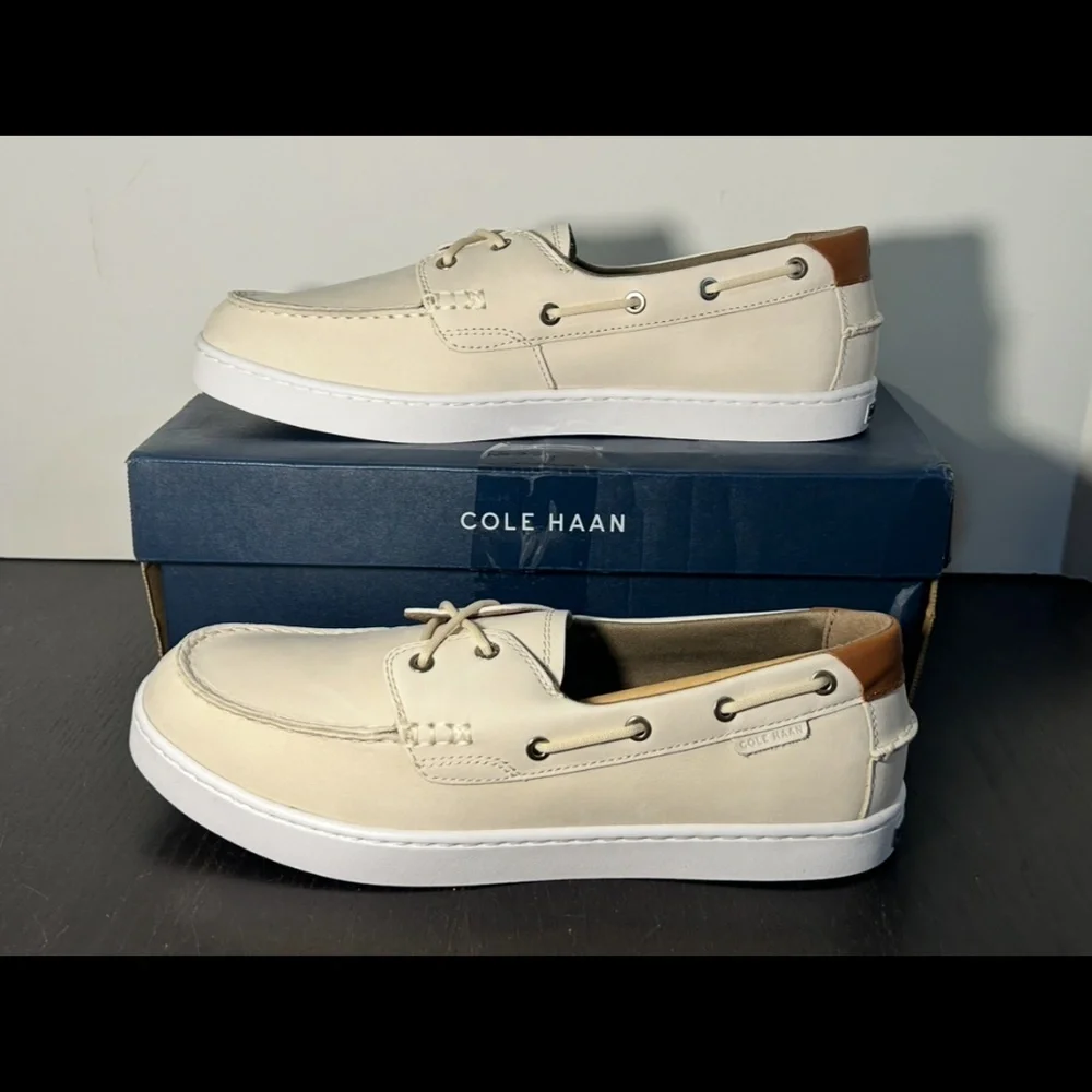 Cole Haan Nantucket Boat Shoes Leather Whitecap Grey Nubuck/Optic White Mens 10M